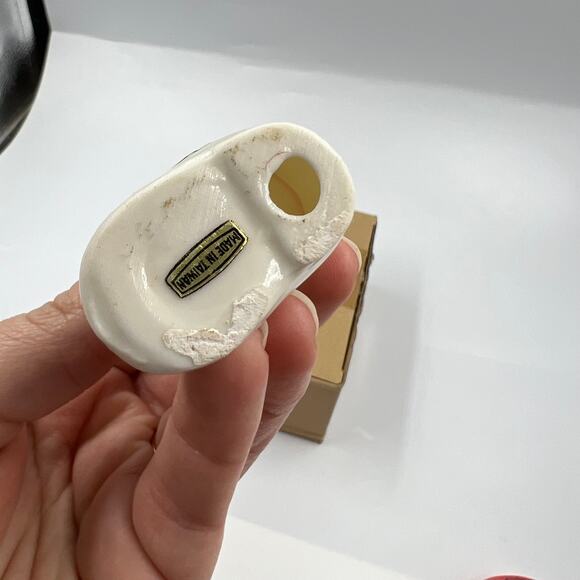 Vintage Glazed Ceramic Christmas Puppy in Stocking Holly Berry Gold Bell Mini - Picture 3 of 7